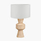 Koa Natural Mango Wood Contemporary Table Lamp Base with Lino 35cm White Self Lined Linen Cylinder Lampshade