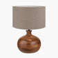 Kiah Brown Oiled Finish Mango Wood Round Table Lamp Base with Edward 40cm Natural Linen Cylinder Lampshade