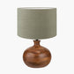 Kiah Brown Oiled Finish Mango Wood Round Table Lamp Base with Edward 40cm Pistachio Green Linen Cylinder Lampshade