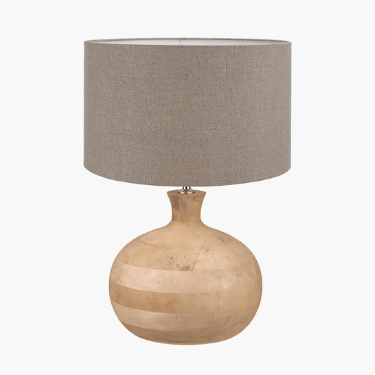 Kiah Natural Mango Wood Round Table Lamp Base with Edward 40cm Natural Linen Cylinder Lampshade