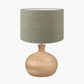 Kiah Natural Mango Wood Round Table Lamp Base with Edward 40cm Pistachio Green Linen Cylinder Lampshade