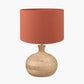 Kiah Natural Mango Wood Round Table Lamp Base with Lino 40cm Cinnamon Self Lined Linen Cylinder Lampshade