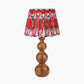 Nyari Brown Oiled Finish Mango Wood 3 Ball Design Table Lamp Base with Izara 40cm Red Ikat Patterned Mushroom Pleat Tapered Lampshade