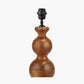 Nyari Brown Oiled Finish Mango Wood 3 Ball Design Table Lamp Base with Izara 40cm Red Ikat Patterned Mushroom Pleat Tapered Lampshade