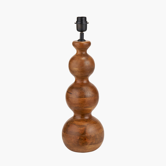 Nyari Brown Oiled Finish Mango Wood 3 Ball Design Table Lamp Base with Lino 40cm White Self Lined Linen Cylinder Lampshade