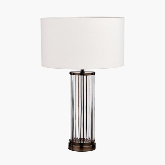 Ciara Clear Glass and Antique Bronze Metal Table Lamp Base with Henry 35cm White Handloom Cylinder Lampshade