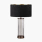 Ciara Clear Glass and Antique Bronze Metal Table Lamp Base with Stellan 35cm Black Slubbed  Silk Mix Gold Lined Cylinder Lampshade
