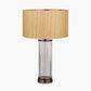 Ciara Clear Glass and Antique Bronze Metal Table Lamp Base with Stellan 35cm Gold Slubbed Silk Mix Gold Lined Cylinder Lampshade