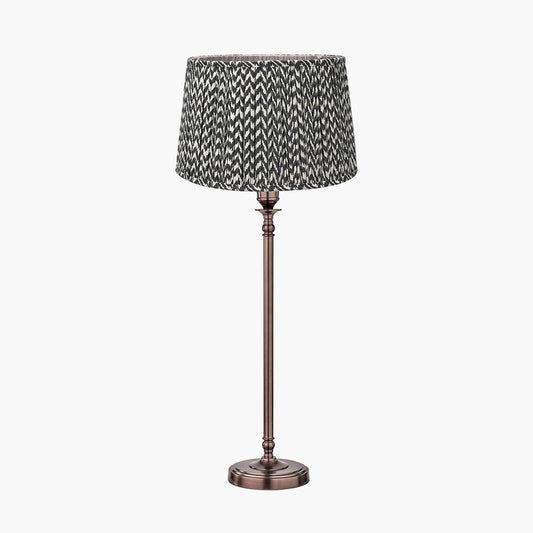 Piero Antique Bronze Metal Candlestick Table Lamp Base with Vienna 35cm Black Chevron Mushroom Pleat Lampshade