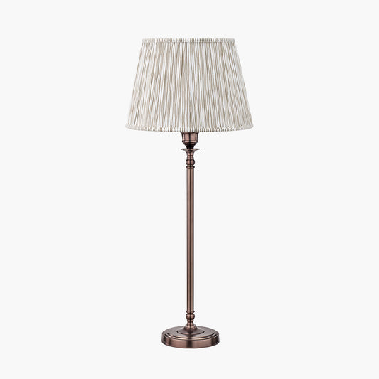 Piero Antique Bronze Metal Candlestick Table Lamp Base with Thiago 35cm Natural Stripe Mushroom Pleat Tapered Lampshade