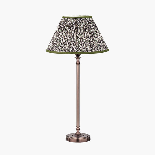 Piero Antique Bronze Metal Candlestick Table Lamp Base with Ornella 35cm Green Floral Design Mushroom Pleat Empire Lamp Shade