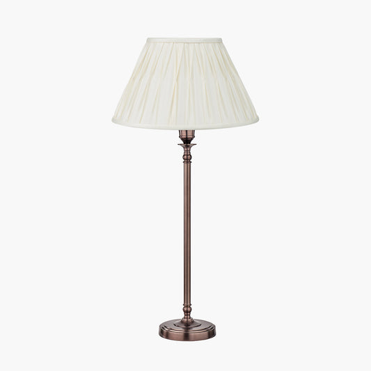 Piero Antique Bronze Metal Candlestick Table Lamp Base with Garbo 35cm Cream Silk Mix Pinch Pleat Tapered Lampshade