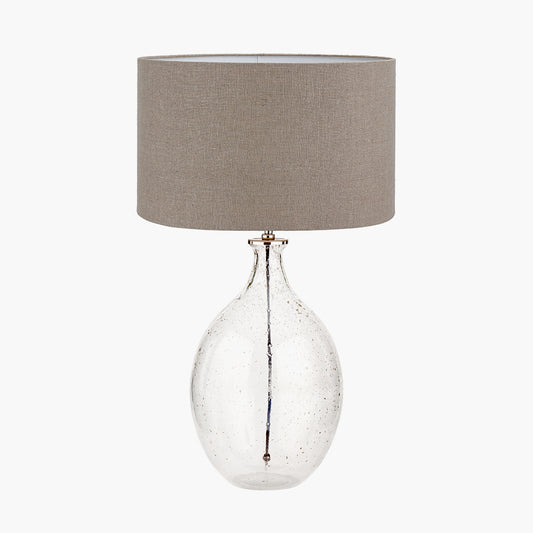 Elysia Bubble Glass and Silver Metal Curved Table Lamp Base with Edward 40cm Natural Linen Cylinder Lampshade