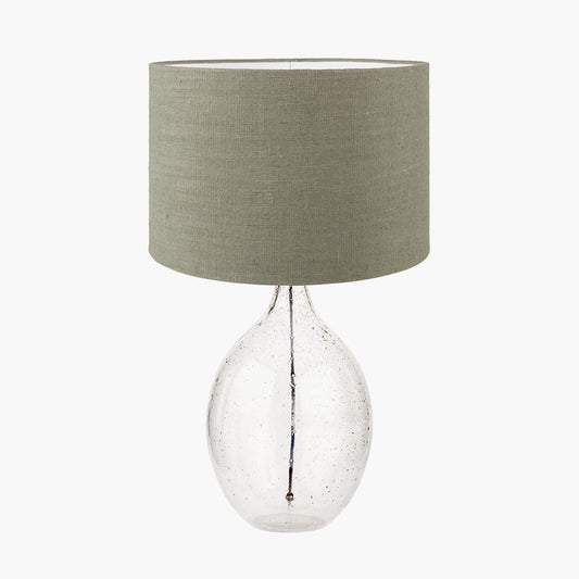 Elysia Bubble Glass and Silver Metal Curved Table Lamp Base with Edward 40cm Pistachio Green Linen Cylinder Lampshade