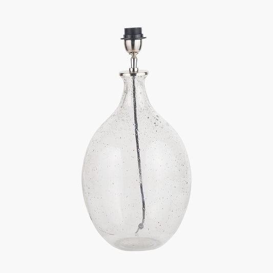 Elysia Bubble Glass and Silver Metal Curved Table Lamp Base with Edward 40cm Pistachio Green Linen Cylinder Lampshade