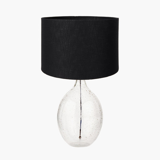 Elysia Bubble Glass and Silver Metal Curved Table Lamp Base with Lino 40cm Black Self Lined Linen Cylinder Lampshade