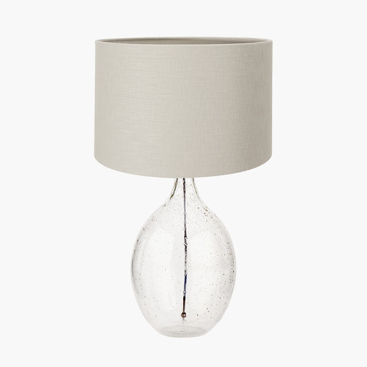 Elysia Bubble Glass and Silver Metal Curved Table Lamp Base with Lino 40cm Grey Self Lined Linen Cylinder Lampshade