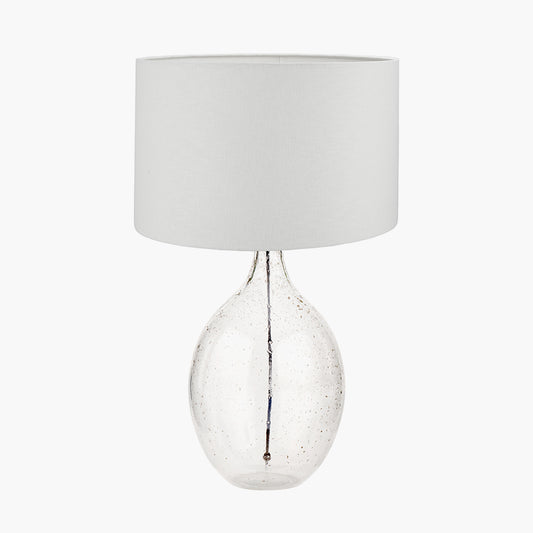 Elysia Bubble Glass and Silver Metal Curved Table Lamp Base with Lino 40cm White Self Lined Linen Cylinder Lampshade