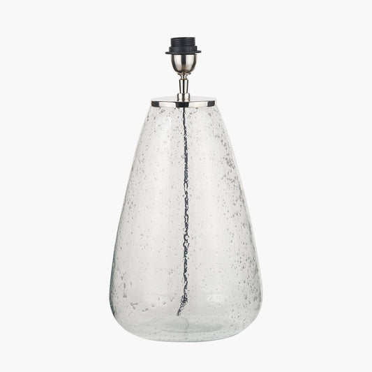 Elysia Bubble Glass and Silver Metal Table Lamp Base with Edward 40cm Pistachio Green Linen Cylinder Lampshade