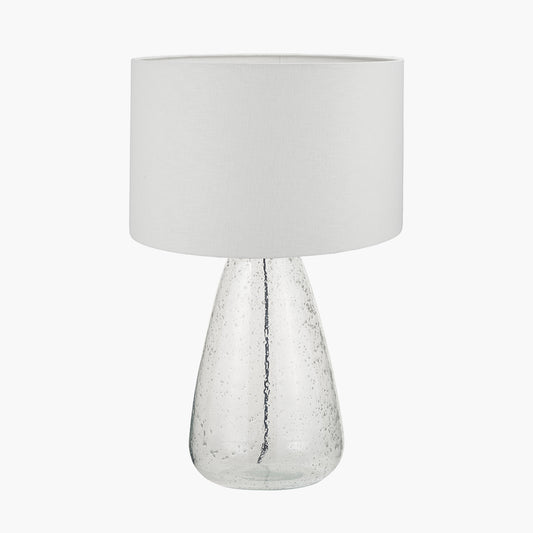 Elysia Bubble Glass and Silver Metal Table Lamp Base with Lino 40cm White Self Lined Linen Cylinder Lampshade