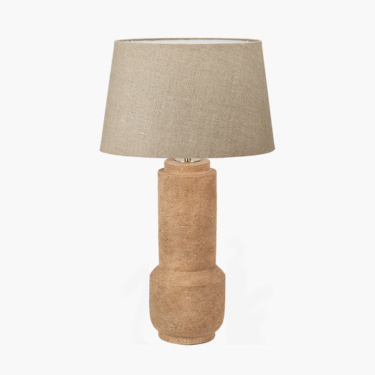 Gaiana Concrete Brown Stoneware Table Lamp Base with Milos 35cm Natural Linen Tapered Lampshade