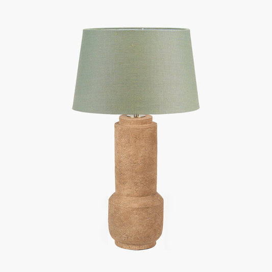 Gaiana Concrete Brown Stoneware Table Lamp Base with Milos 35cm Pistachio Green Linen Tapered Lampshade