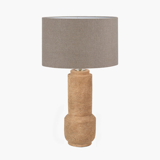 Gaiana Concrete Brown Stoneware Table Lamp Base with Edward 35cm Natural Linen Cylinder Lampshade
