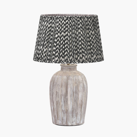Ambrosia Natural Grooved Stoneware Table Lamp Base with Vienna 35cm Black Chevron Mushroom Pleat Lampshade