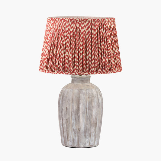 Ambrosia Natural Grooved Stoneware Table Lamp Base with Vienna 35cm Red Chevron Mushroom Pleat Lampshade