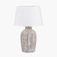 Ambrosia Natural Grooved Stoneware Table Lamp Base with Lys 35cm White Self Lined Linen Tapered Lampshade