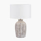 Ambrosia Natural Grooved Stoneware Table Lamp Base with Lino 35cm White Self Lined Linen Cylinder Lampshade