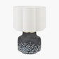 Etna Black and White Glass Table Lamp Base with Bloom 40cm White Handloom Scalloped Cylinder Lampshade