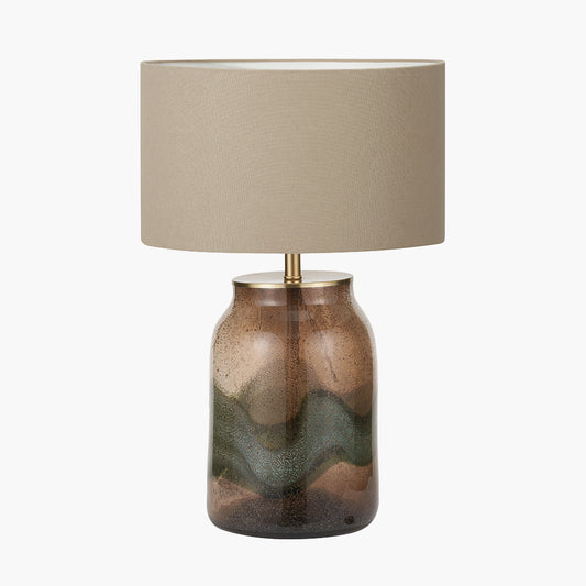 Valtellina Brown and Green Glass Table Lamp Base with Henry 35cm Taupe Handloom Cylinder Lampshade