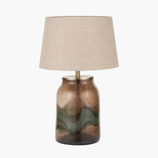 Valtellina Brown and Green Glass Table Lamp Base with Milos 35cm Natural Linen Tapered Lampshade