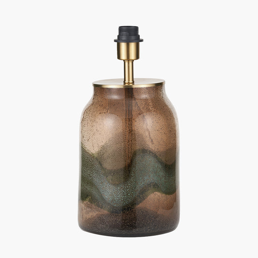 Valtellina Brown and Green Glass Table Lamp Base with Milos 35cm Pistachio Green Linen Tapered Lampshade