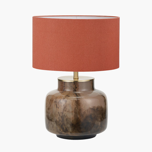 Cerdanya Brown and Beige Glass Table Lamp Base with Henry 35cm Tobacco Handloom Cylinder Lampshade