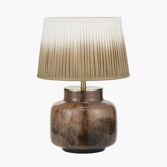 Cerdanya Brown and Beige Glass Table Lamp Base with Scallop 35cm Taupe Ombre Soft Pleated Tapered Lampshade