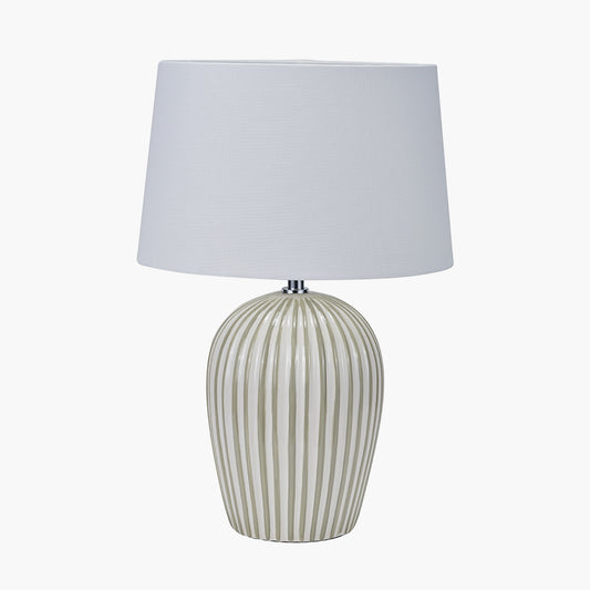 Cannes Sage and White Stripe Ceramic Table Lamp