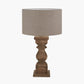Kavya Antique Brown Turned Wood Table Lamp Base with Edward 45cm Natural Linen Cylinder Lampshade