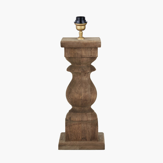Kavya Antique Brown Turned Wood Table Lamp Base with Edward 45cm Natural Linen Cylinder Lampshade