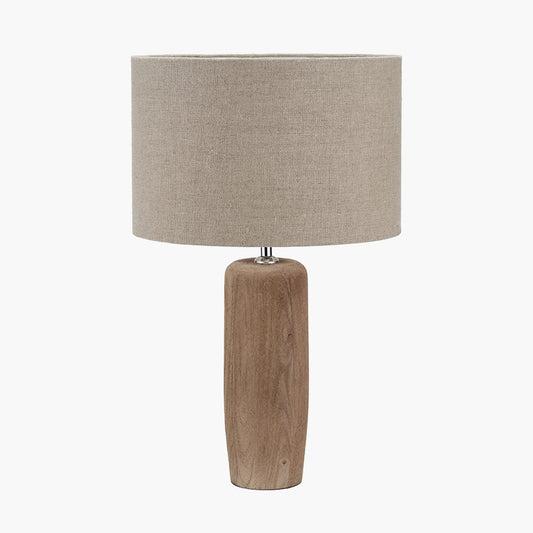 Inaya Natural Tapered Large Wood Table Lamp Base with Edward 40cm Natural Linen Cylinder Lampshade