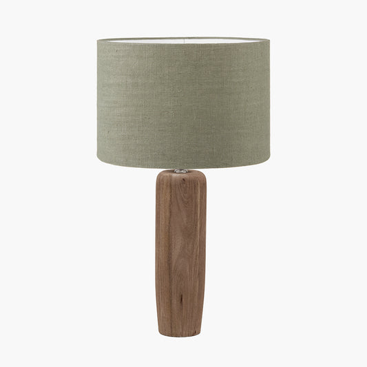 Inaya Natural Tapered Large Wood Table Lamp Base with Edward 40cm Pistachio Green Linen Cylinder Lampshade