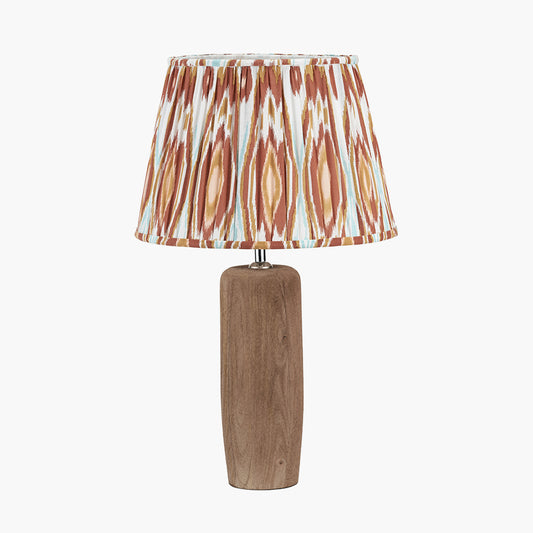 Inaya Natural Tapered Large Wood Table Lamp Base with Izara 40cm Cinnamon Ikat Patterned Mushroom Pleat Tapered Lampshade