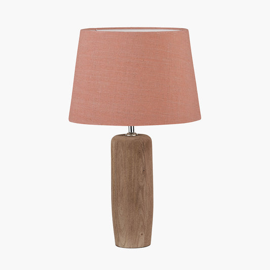Inaya Natural Tapered Wood Table Lamp Base with Milos 35cm Apricot Linen Tapered Lampshade