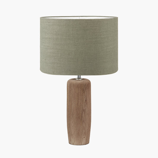 Inaya Natural Tapered Wood Table Lamp Base with Edward 35cm Pistachio Green Linen Cylinder Lampshade