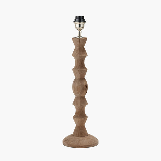Ayra Natural Modernist Large Turned Wood Table Lamp Base with Winston 40cm White Handloom Tapered Lampshade