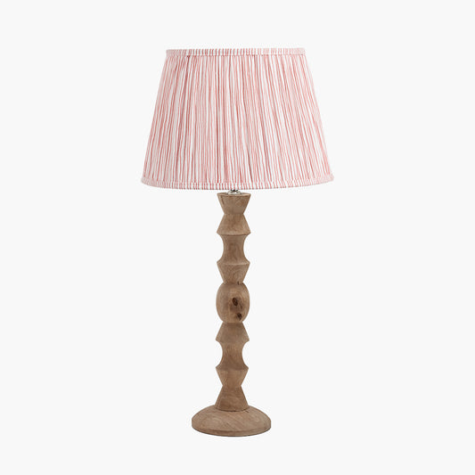 Ayra Natural Modernist Large Turned Wood Table Lamp Base with Thiago 40cm Cinnamon Stripe Mushroom Pleat Tapered Lampshade