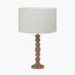 Ayra Natural Modernist Turned Wood Table Lamp Base with Henry 35cm White Handloom Cylinder Lampshade