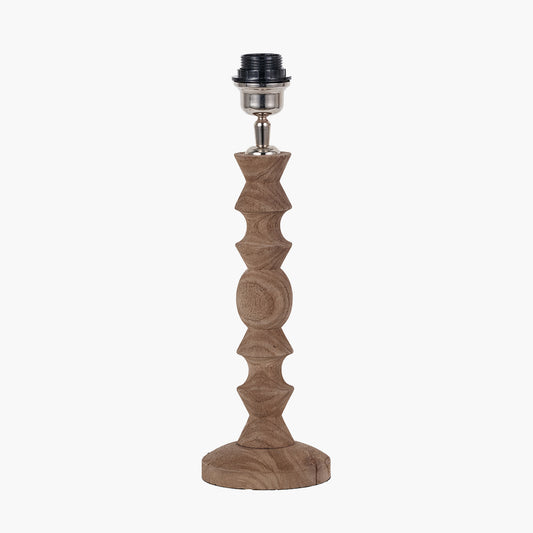 Ayra Natural Modernist Turned Wood Table Lamp Base with Thiago 35cm Cinnamon Stripe Mushroom Pleat Tapered Lampshade