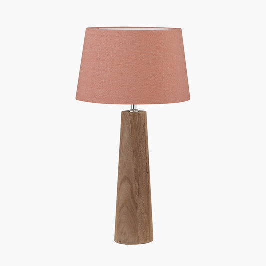 Esha Natural Conical Wood Table Lamp Base with Milos 35cm Apricot Linen Tapered Lampshade
